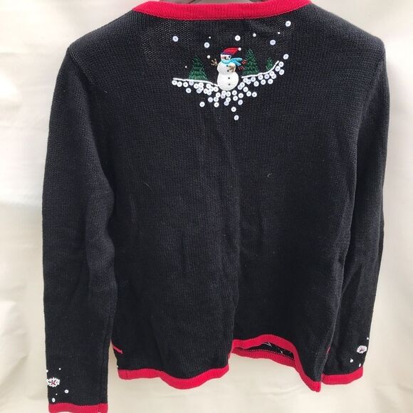 Vintage All Points Kim Rogers Christmas Sweaters Womens Small Black Snowman/dogs - Picture 9 of 10